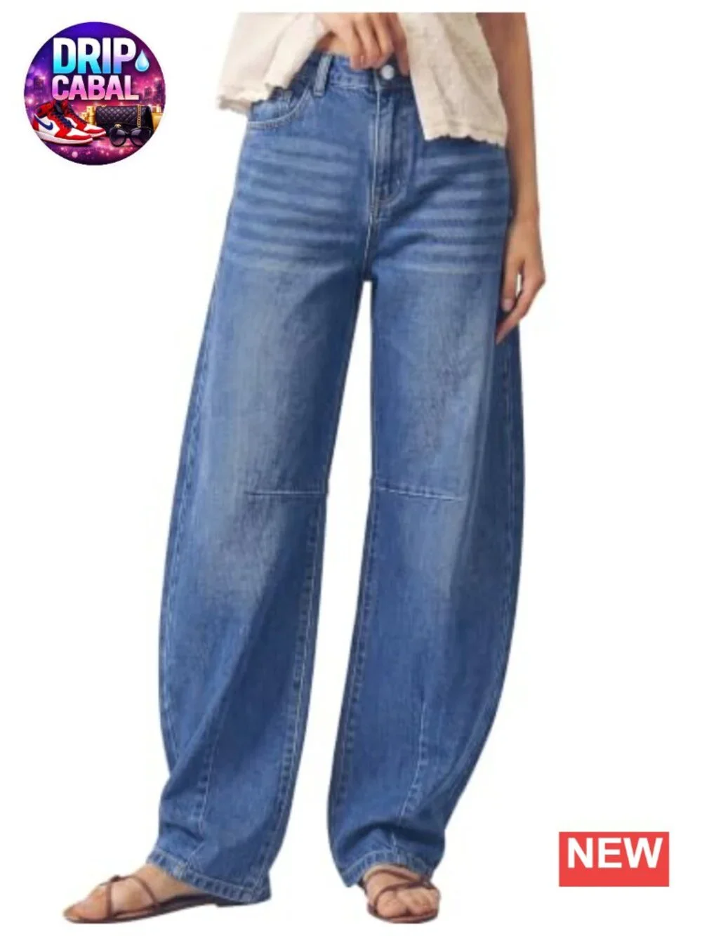 High Rise Stretch Barrel Jeans for Women 30 Inseam Button Fly